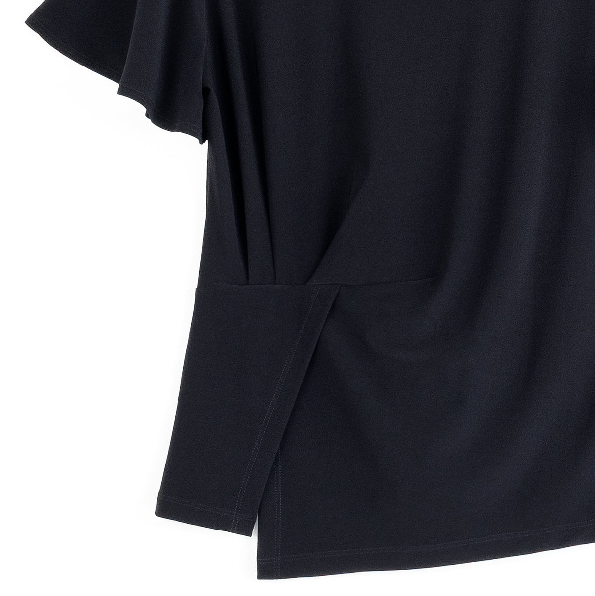 Flounce Sleeve Stitch Overlay Top - Black | Clara Sunwoo
