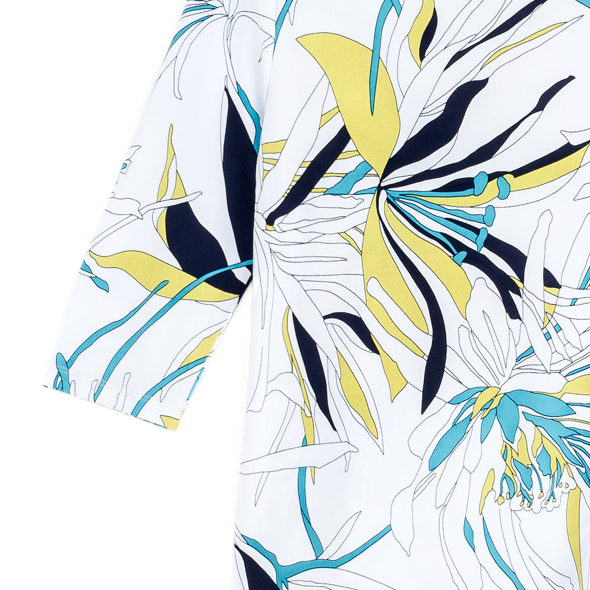 Scoop Neck Half Sleeve Top - Floral Leaves-White - Final Sale | Clara Sunwoo