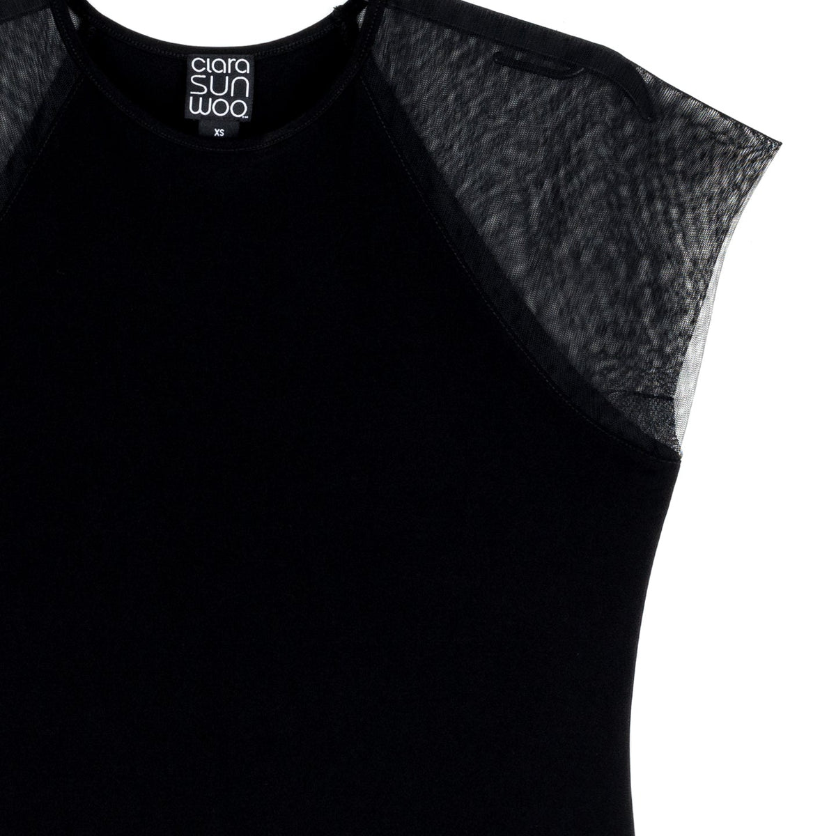 Mesh Cap Sleeve Top - Black | Clara Sunwoo