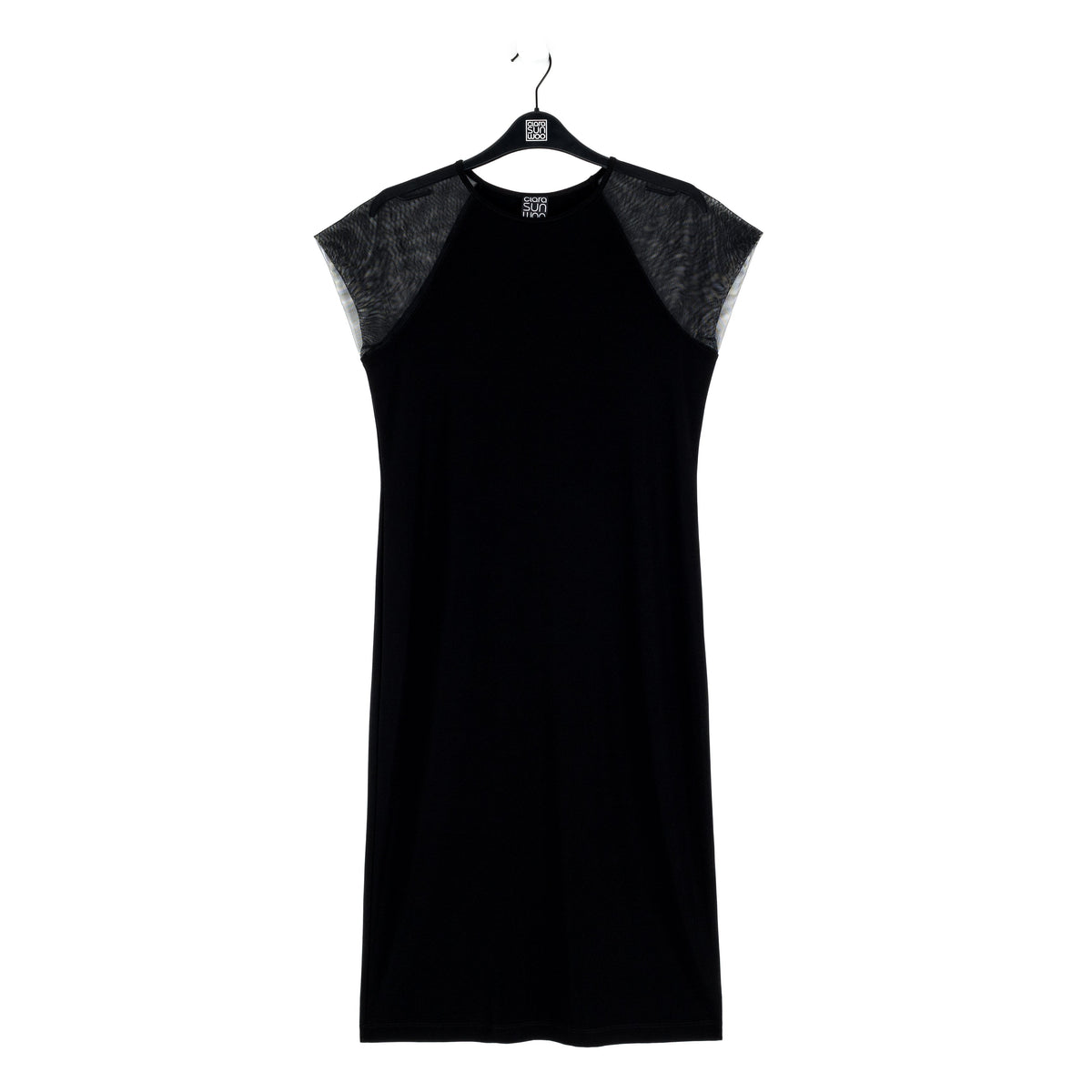 Mesh Cap Sleeve Midi Dress - Black | Clara Sunwoo