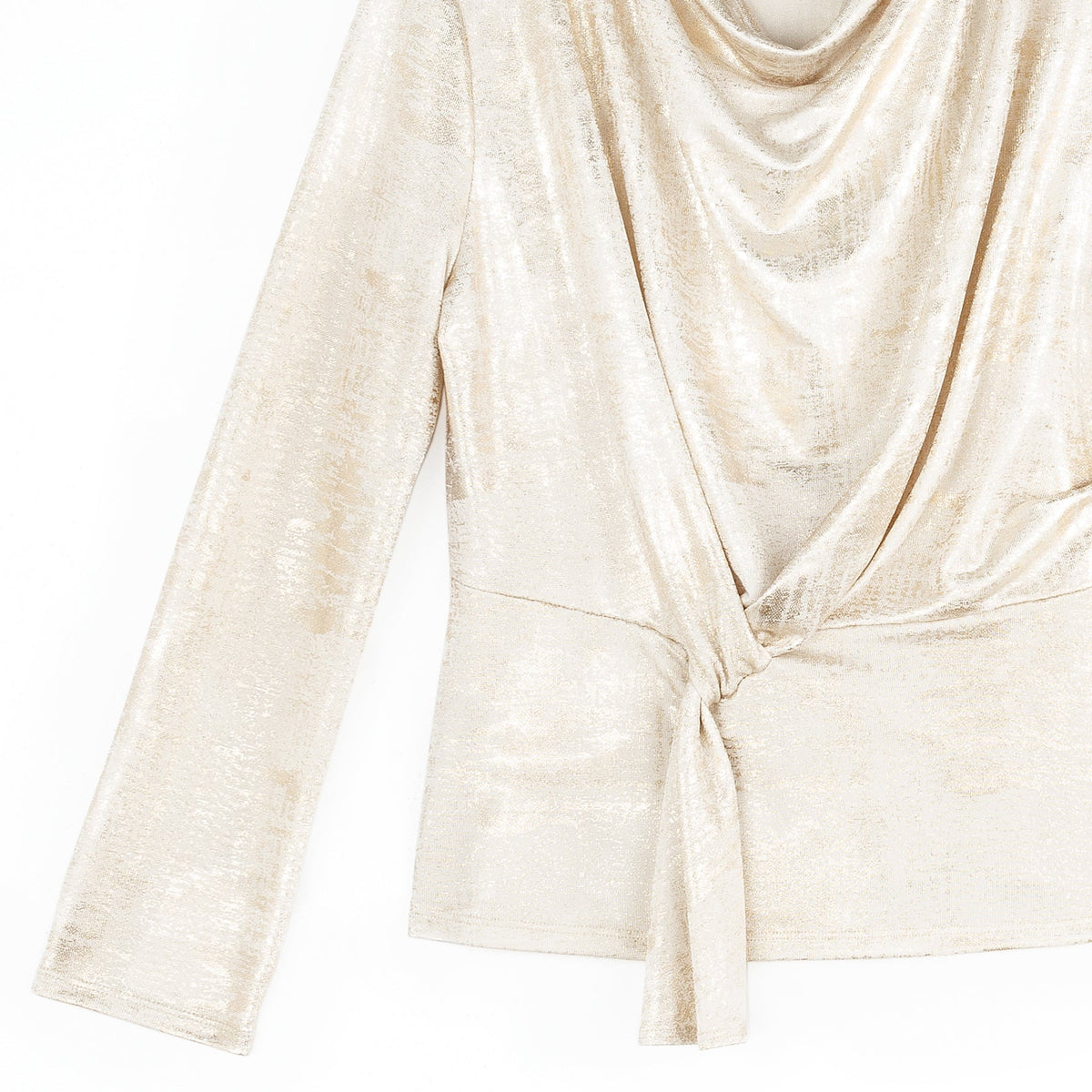Foil Sheen - Long Sleeve Loop Front Top - Champagne - Final Sale | Clara Sunwoo