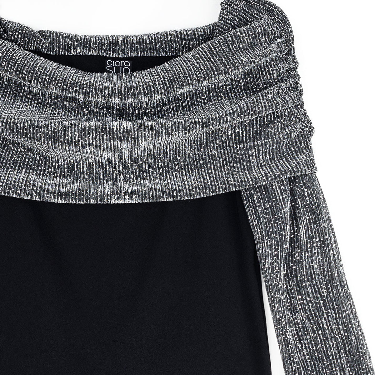 Sheer Shimmer - Ruched Off-Shoulder Top - Silver - Final Sale | Clara Sunwoo