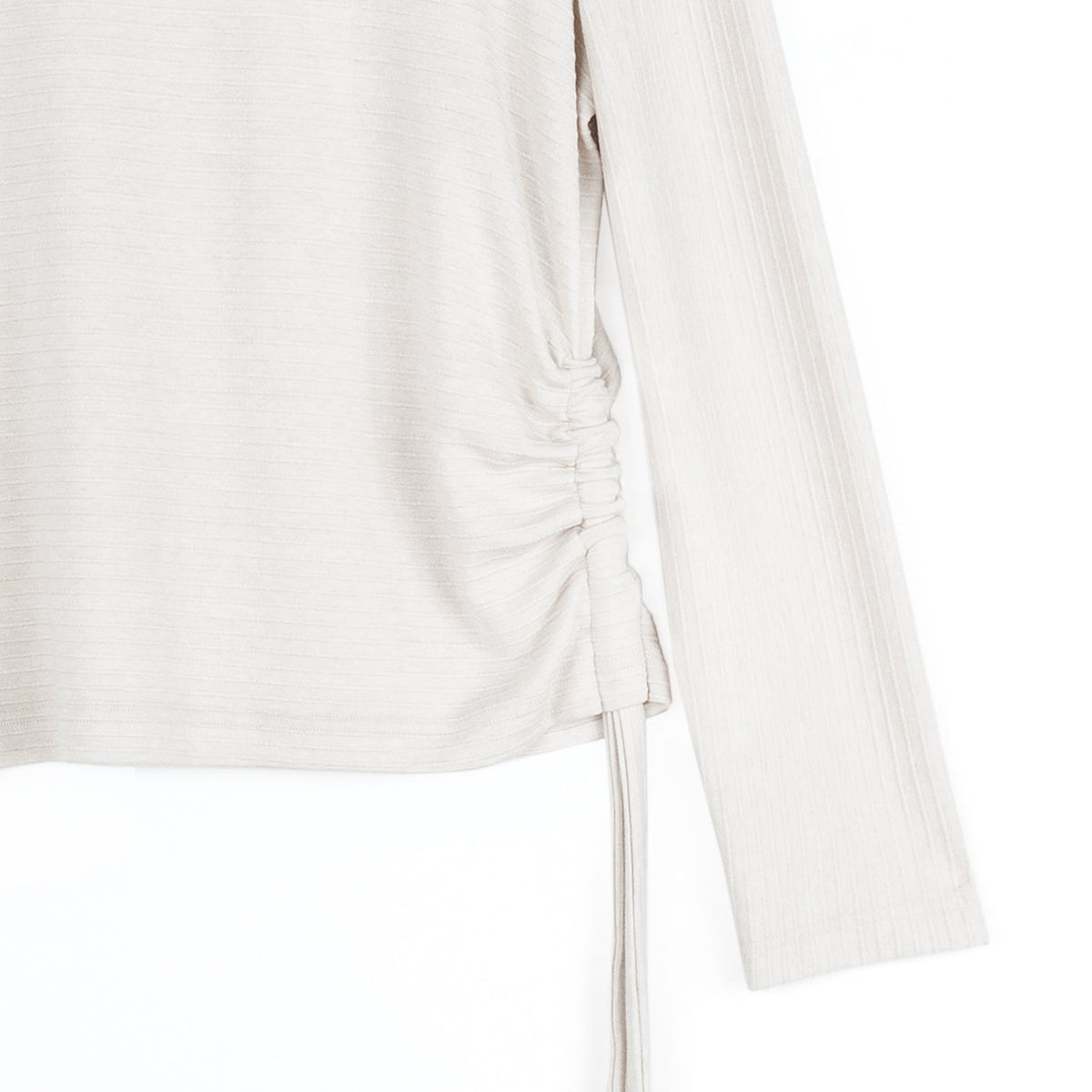 Soft Ribbed - Side Pull-Tie Sweater Top - Oatmeal - Final Sale | Clara Sunwoo