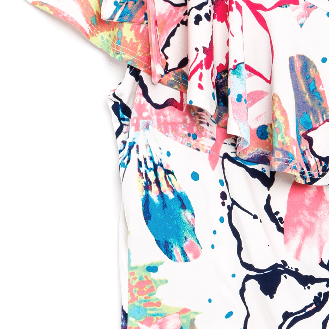 Butter Knit - Ribbon One Shoulder Ruffle Neckline Top - Water Floral - Final Sale! | Clara Sunwoo