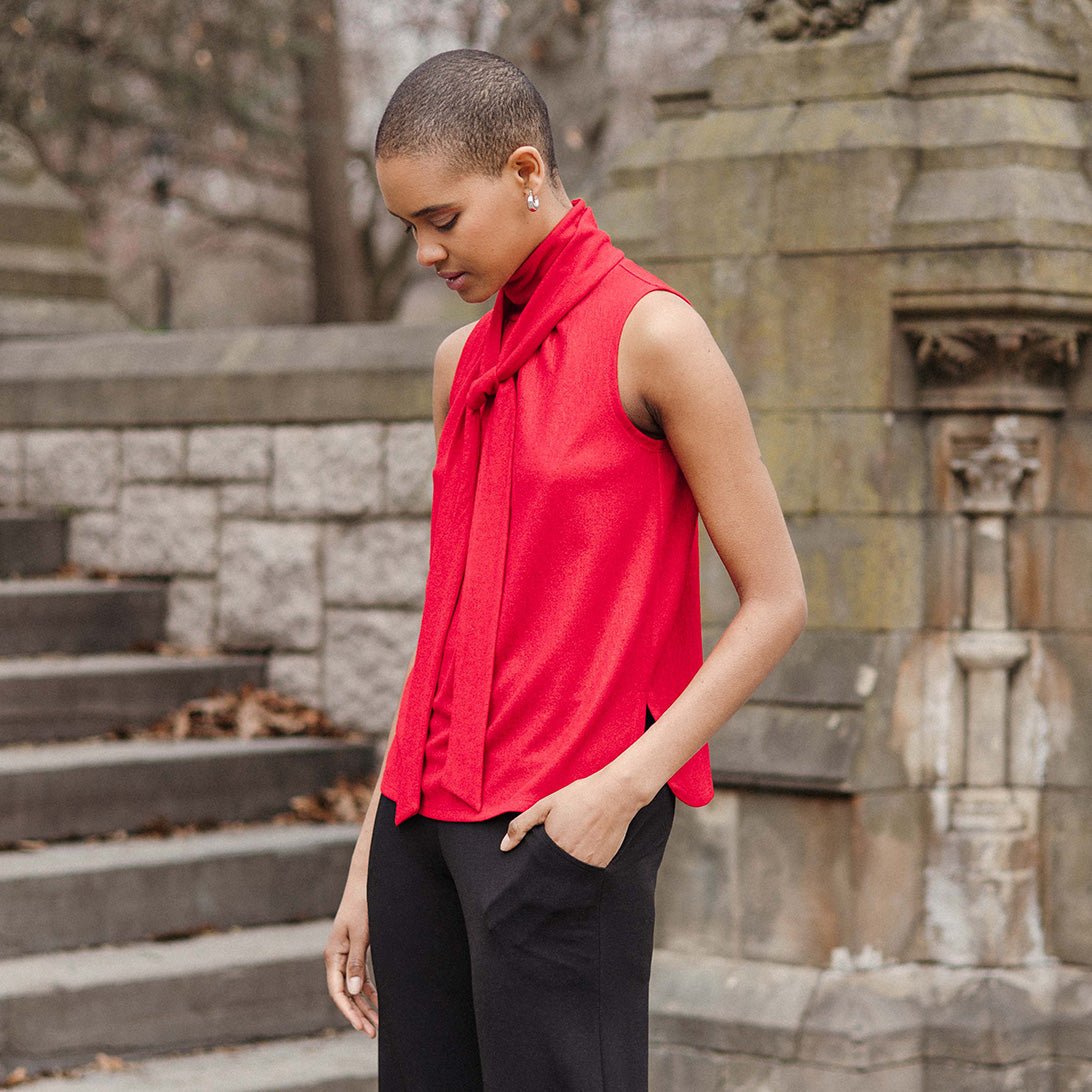 Glimmer Speck - Mock Neck-Tie Detail Top - Red - Final Sale! | Clara Sunwoo
