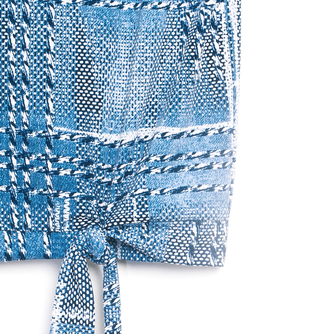 Textured Cap Sleeve Tie Hem Top - Denim Plaid - Final Sale | Clara Sunwoo