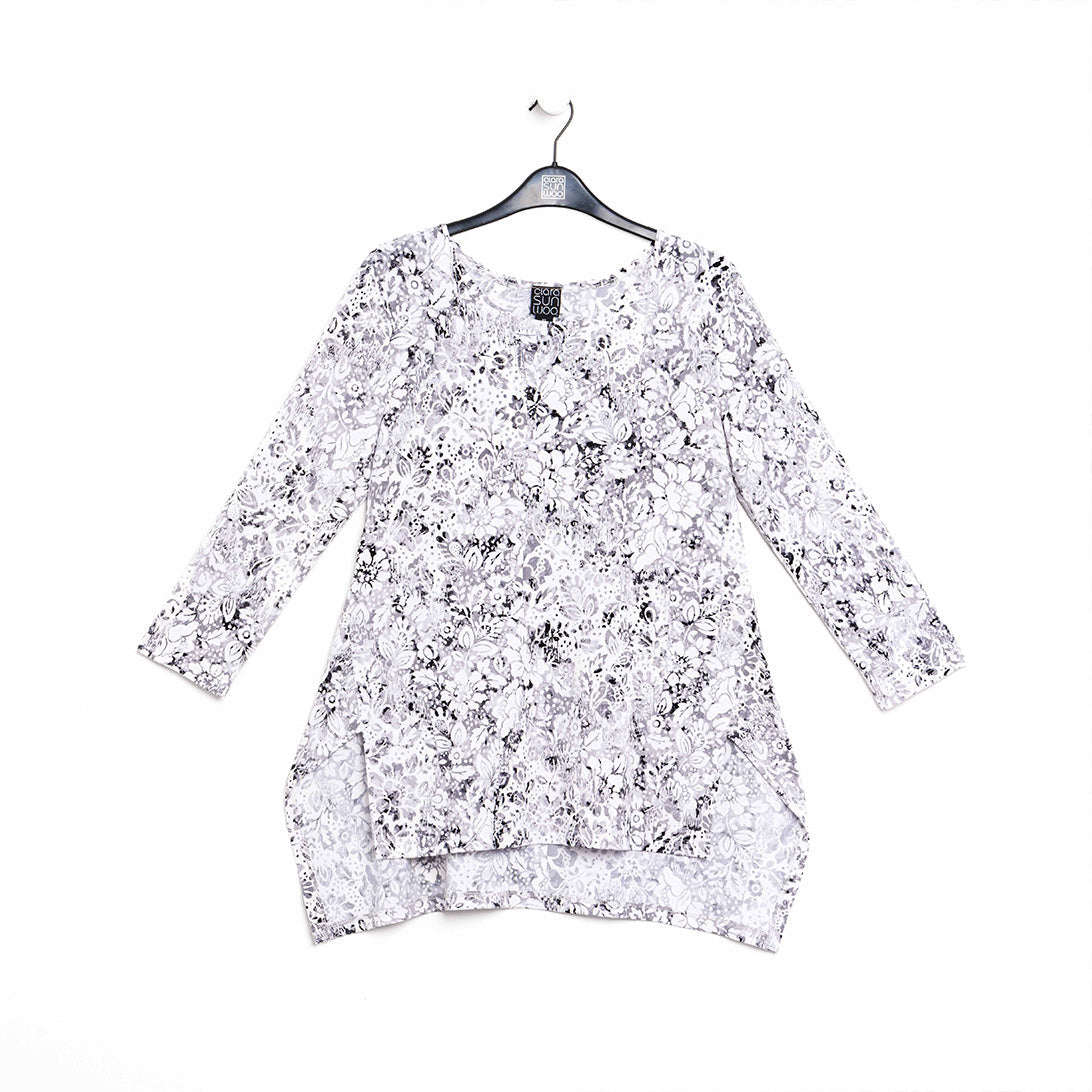 Textured Parachute Hem Tunic - Floral Rain-Grey - Final Sale! | Clara Sunwoo