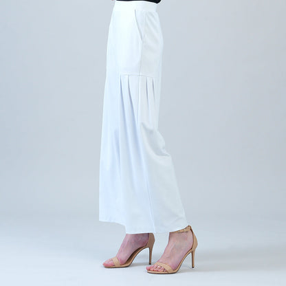 Rayon-Ponte Knit - Pleated Wide Leg Pocket Pant - White | Clara Sunwoo