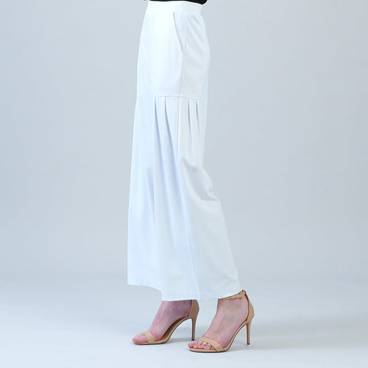 Rayon-Ponte Knit - Pleated Wide Leg Pocket Pant - White | Clara Sunwoo