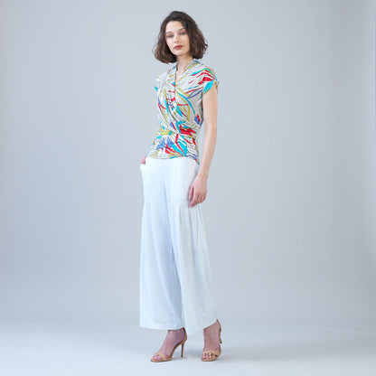 Rayon-Ponte Knit - Pleated Wide Leg Pocket Pant - White | Clara Sunwoo