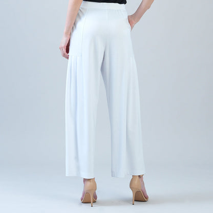 Rayon-Ponte Knit - Pleated Wide Leg Pocket Pant - White | Clara Sunwoo