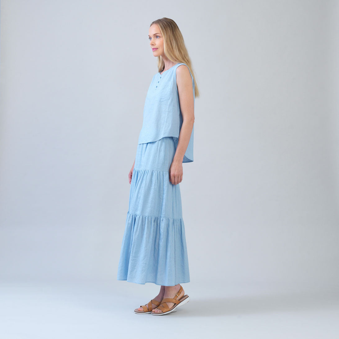 Soft Cotton - Back Pleat Henley Tank - Powder Blue - Final Sale | Clara Sunwoo