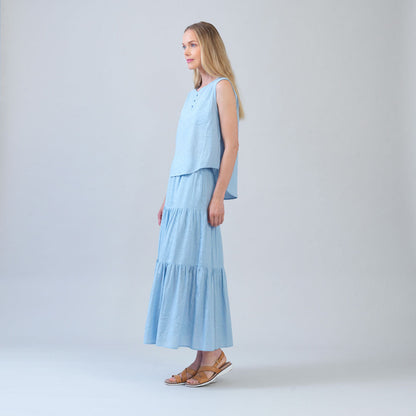 Soft Cotton - Back Pleat Henley Tank - Powder Blue - Final Sale | Clara Sunwoo