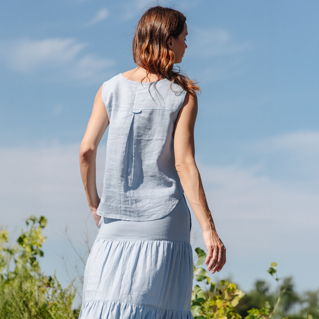 Soft Cotton - Back Pleat Henley Tank - Powder Blue - Final Sale | Clara Sunwoo