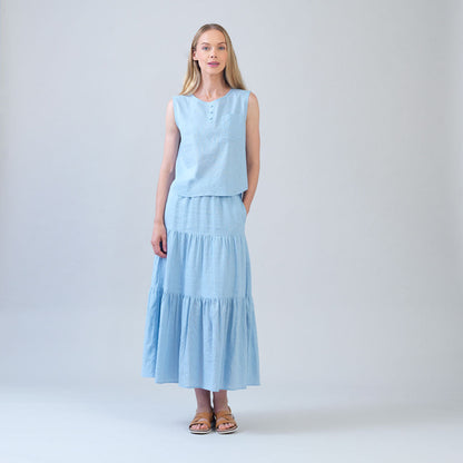 Soft Cotton - Back Pleat Henley Tank - Powder Blue - Final Sale | Clara Sunwoo