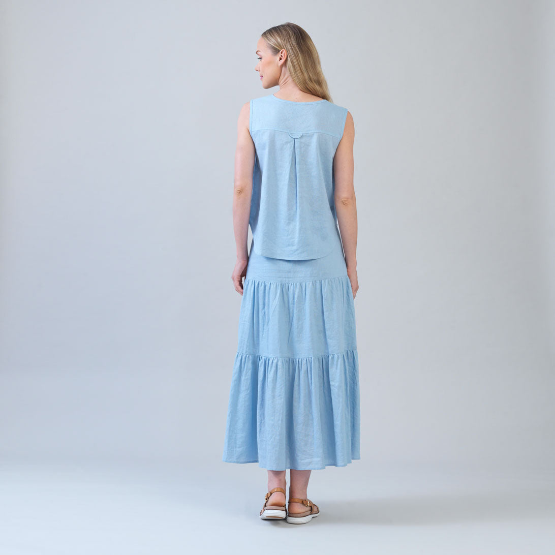 Soft Cotton - Back Pleat Henley Tank - Powder Blue - Final Sale | Clara Sunwoo