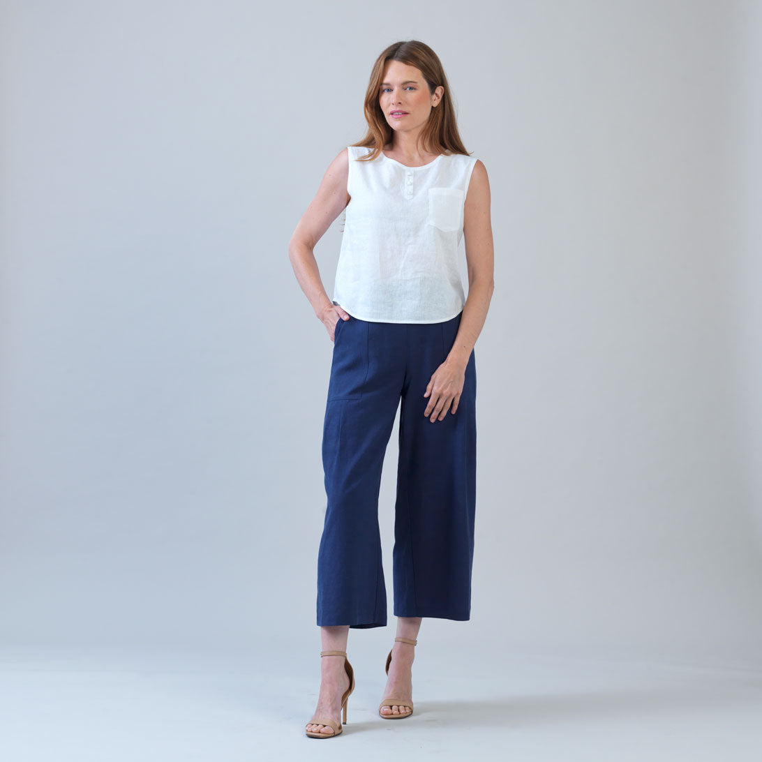 Soft Cotton - Back Pleat Henley Tank - White - Final Sale | Clara Sunwoo