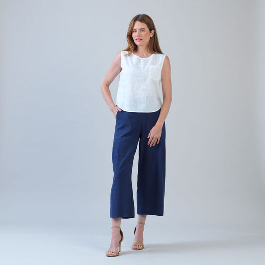 Soft Cotton - Back Pleat Henley Tank - White - Final Sale | Clara Sunwoo