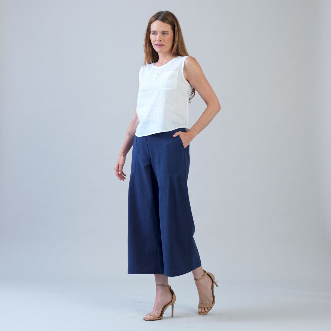 Soft Cotton - Back Pleat Henley Tank - White - Final Sale | Clara Sunwoo