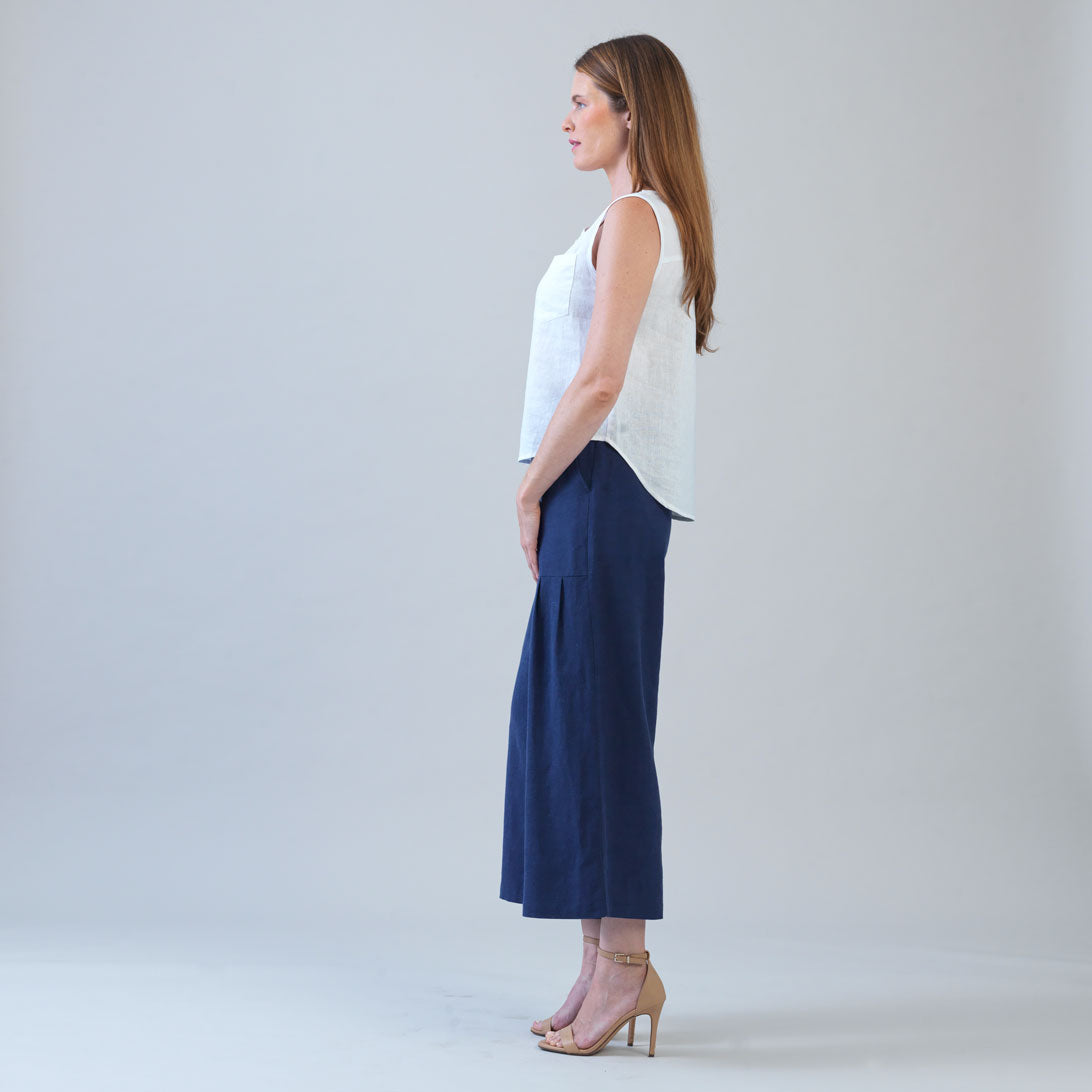 Soft Cotton - Back Pleat Henley Tank - White - Final Sale | Clara Sunwoo