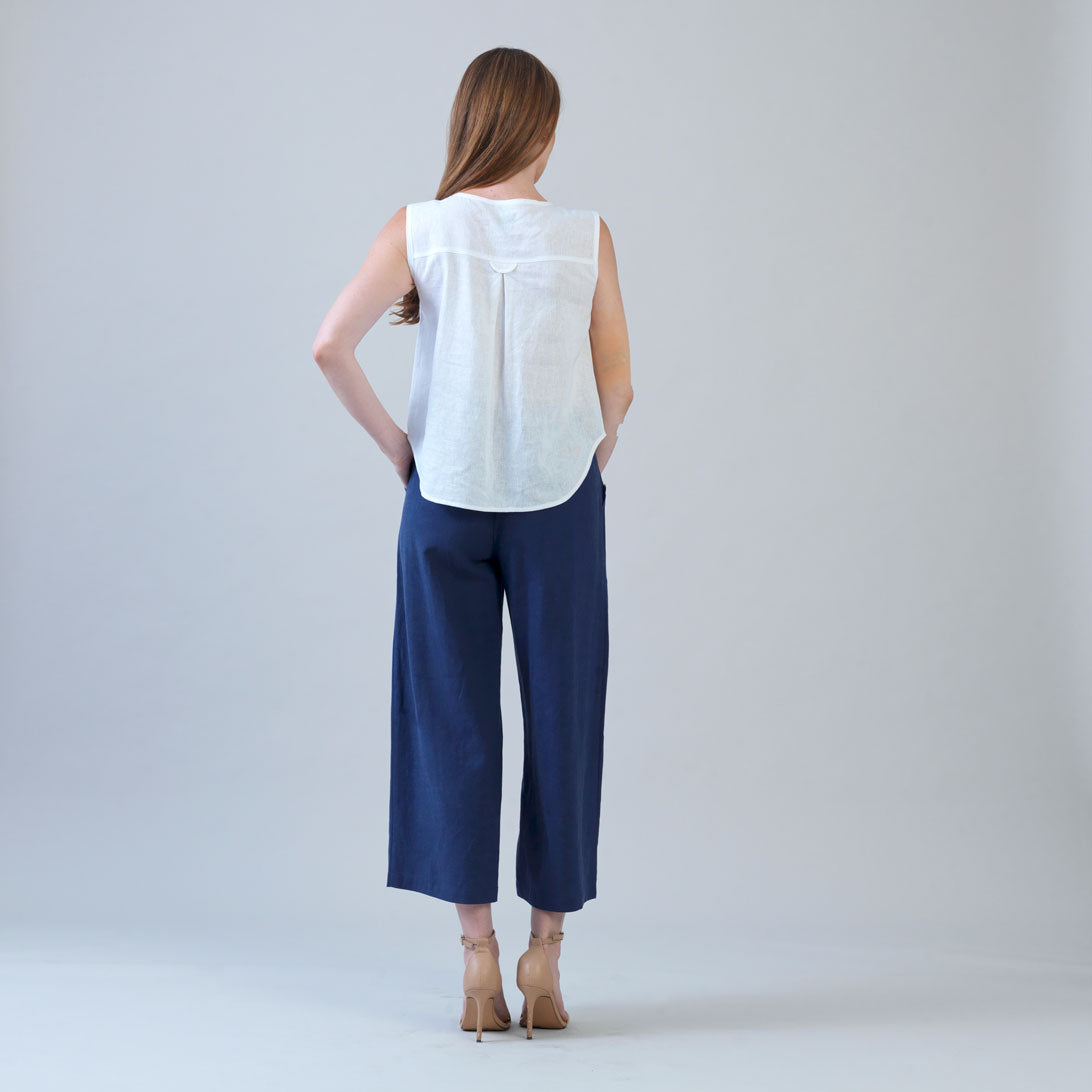 Soft Cotton - Back Pleat Henley Tank - White - Final Sale | Clara Sunwoo