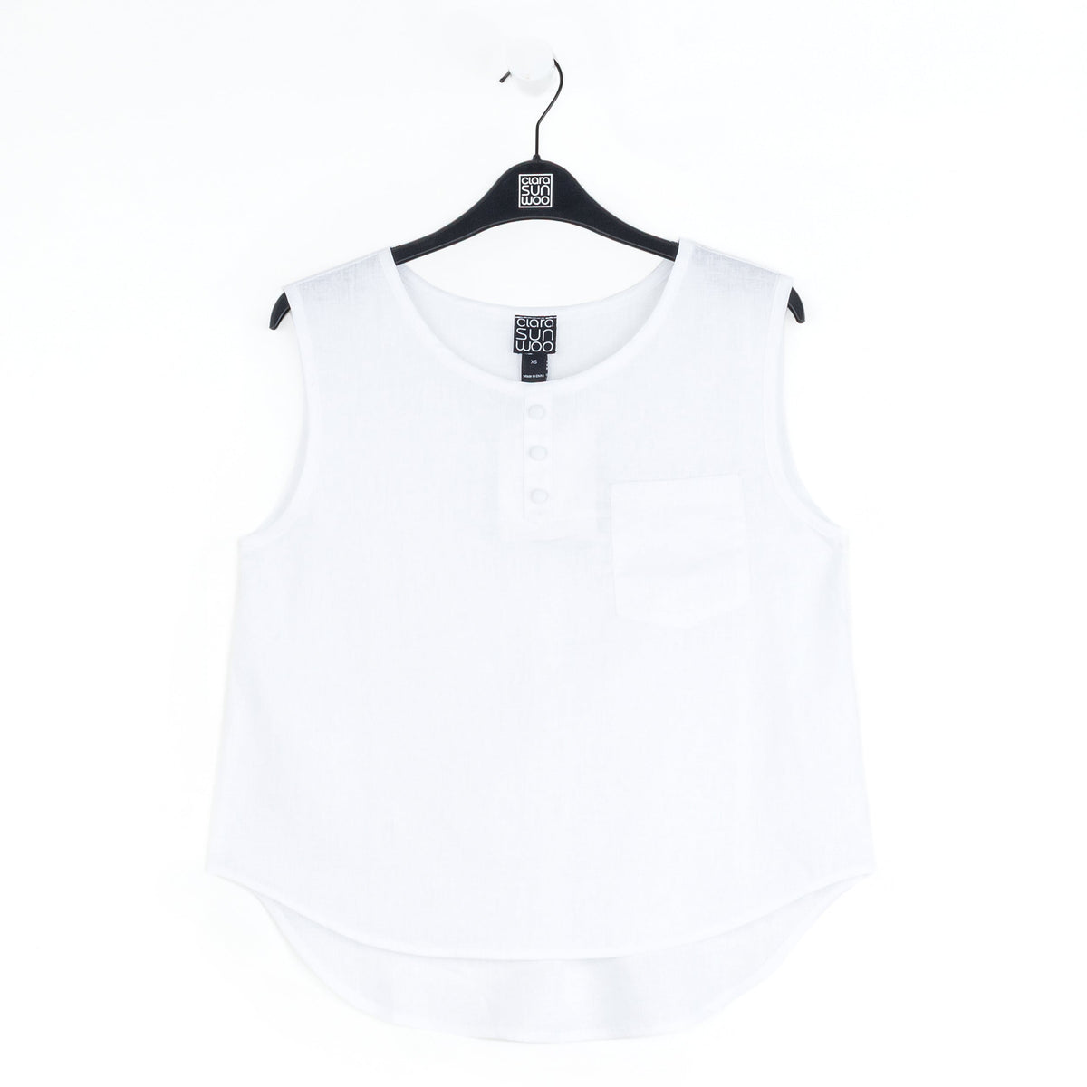 Soft Cotton - Back Pleat Henley Tank - White - Final Sale | Clara Sunwoo