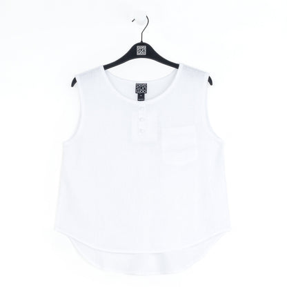 Soft Cotton - Back Pleat Henley Tank - White - Final Sale | Clara Sunwoo