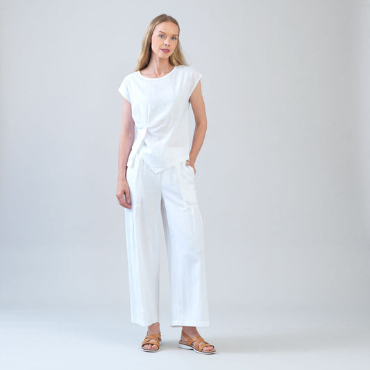 Soft Cotton - Cap Sleeve Stitch Overlay Top - White - Final Sale | Clara Sunwoo