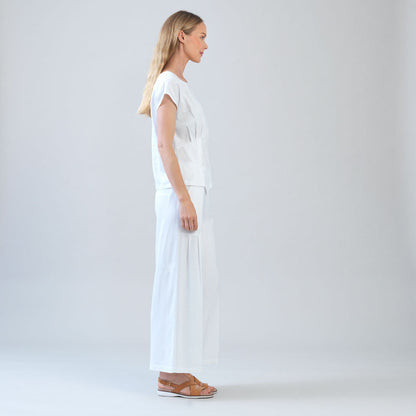 Soft Cotton - Cap Sleeve Stitch Overlay Top - White - Final Sale | Clara Sunwoo