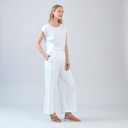 Soft Cotton - Cap Sleeve Stitch Overlay Top - White - Final Sale | Clara Sunwoo