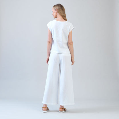 Soft Cotton - Cap Sleeve Stitch Overlay Top - White - Final Sale | Clara Sunwoo