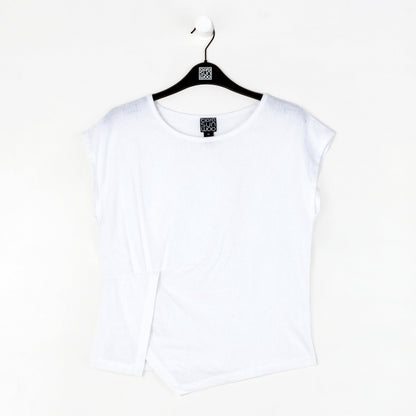 Soft Cotton - Cap Sleeve Stitch Overlay Top - White - Final Sale | Clara Sunwoo
