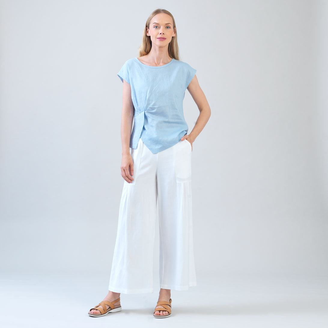 Soft Cotton - Cap Sleeve Stitch Overlay Top - Powder Blue | Clara Sunwoo