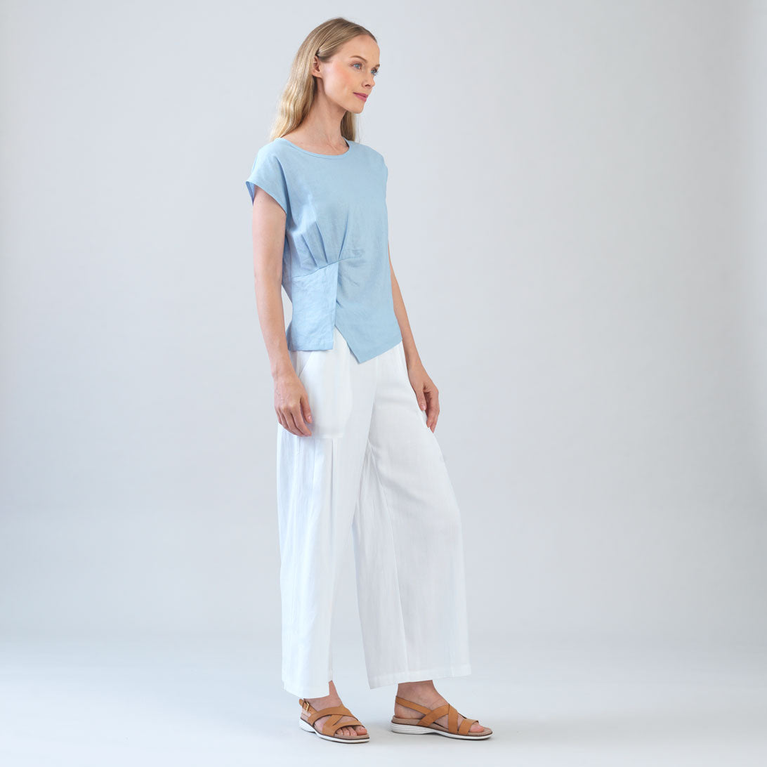 Soft Cotton - Cap Sleeve Stitch Overlay Top - Powder Blue | Clara Sunwoo