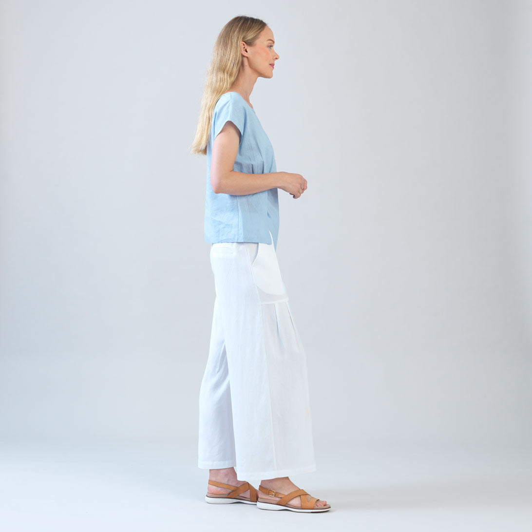 Soft Cotton - Cap Sleeve Stitch Overlay Top - Powder Blue | Clara Sunwoo