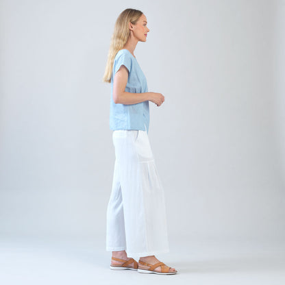 Soft Cotton - Cap Sleeve Stitch Overlay Top - Powder Blue | Clara Sunwoo