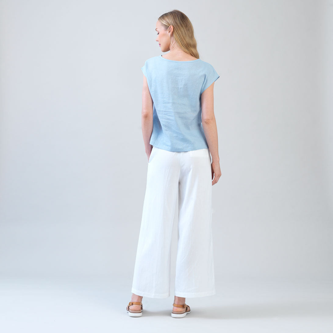 Soft Cotton - Cap Sleeve Stitch Overlay Top - Powder Blue | Clara Sunwoo