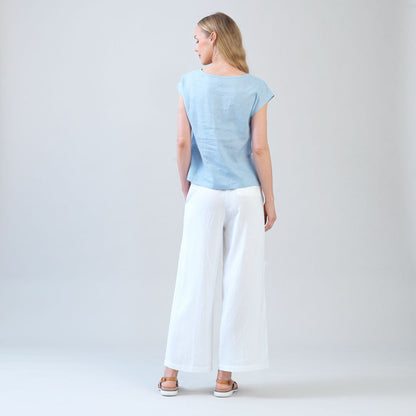 Soft Cotton - Cap Sleeve Stitch Overlay Top - Powder Blue | Clara Sunwoo