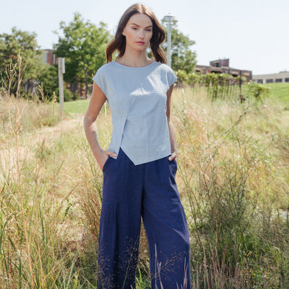 Soft Cotton - Cap Sleeve Stitch Overlay Top - Powder Blue | Clara Sunwoo