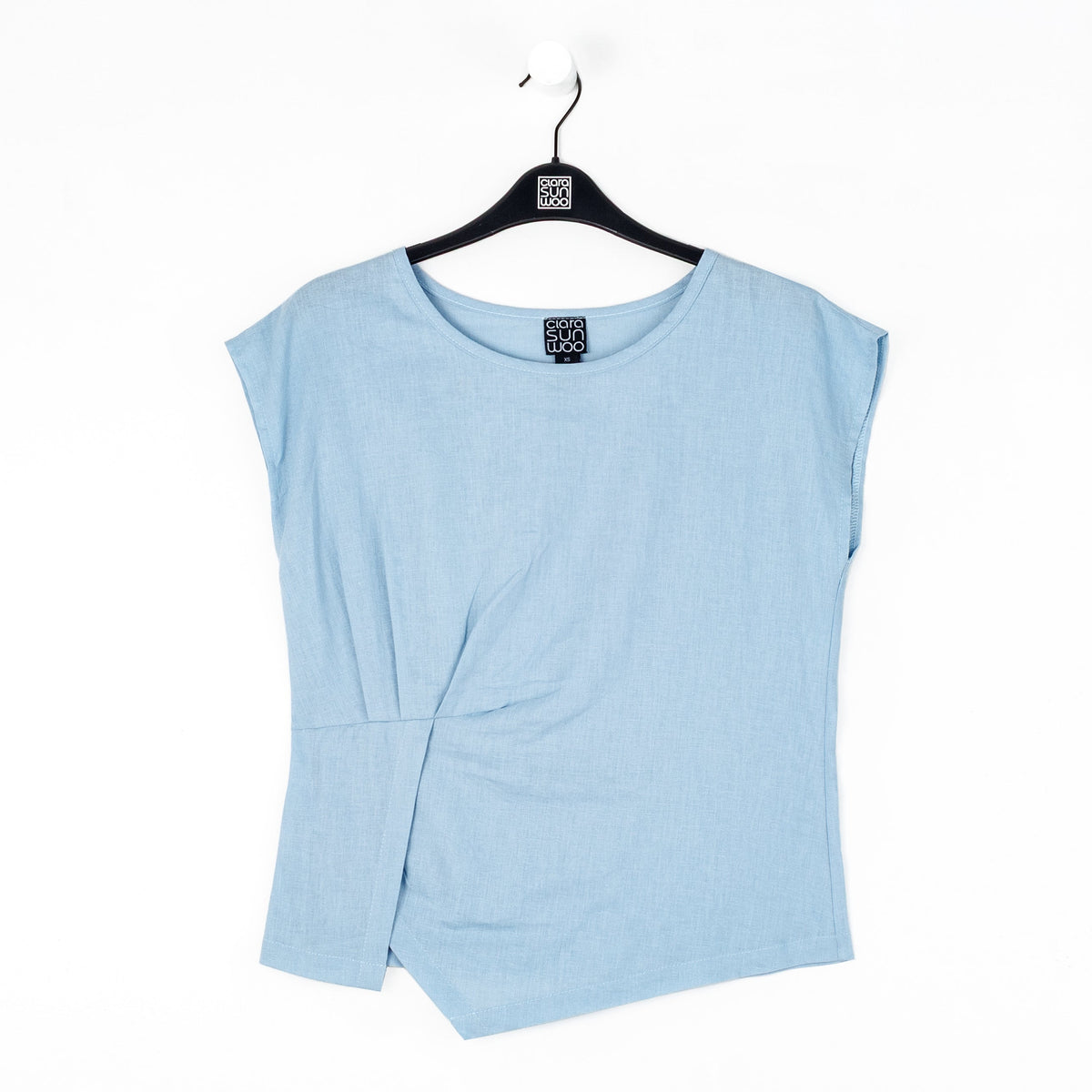 Soft Cotton - Cap Sleeve Stitch Overlay Top - Powder Blue | Clara Sunwoo
