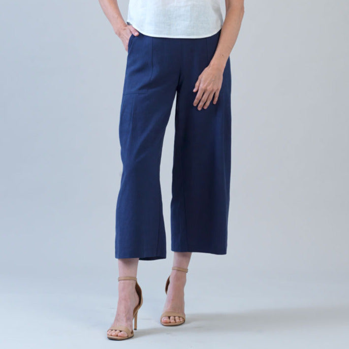 Soft Cotton - Pleated Wide Leg Ankle Pant - Navy - Final Sale | Clara Sunwoo