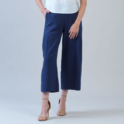 Soft Cotton - Pleated Wide Leg Ankle Pant - Navy - Final Sale | Clara Sunwoo