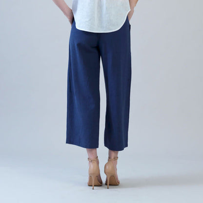 Soft Cotton - Pleated Wide Leg Ankle Pant - Navy - Final Sale | Clara Sunwoo