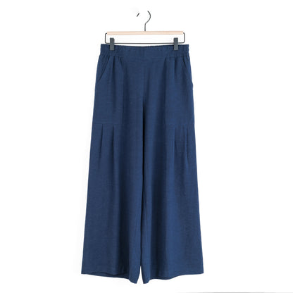 Soft Cotton - Pleated Wide Leg Ankle Pant - Navy - Final Sale | Clara Sunwoo