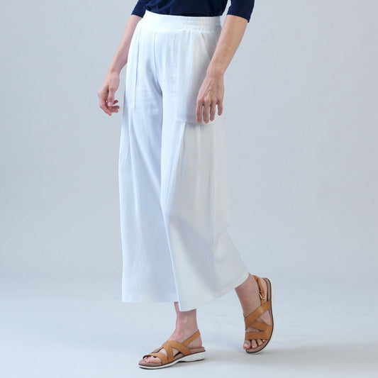Soft Cotton - Pleated Wide Leg Ankle Pant - White - Final Sale | Clara Sunwoo