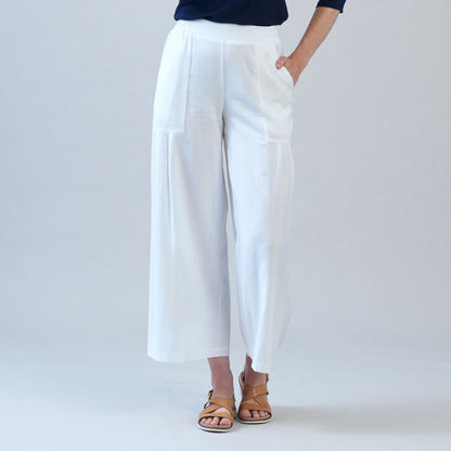 Soft Cotton - Pleated Wide Leg Ankle Pant - White - Final Sale | Clara Sunwoo