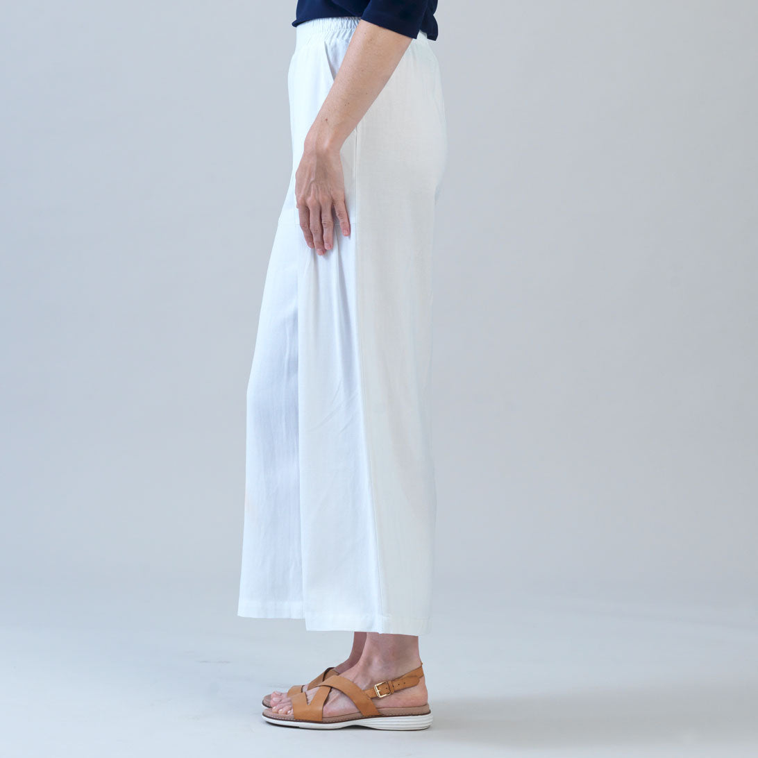 Soft Cotton - Pleated Wide Leg Ankle Pant - White - Final Sale | Clara Sunwoo