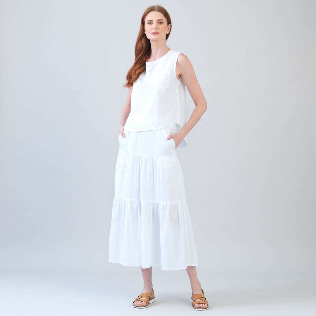 Soft Cotton - Double Tiered Maxi Skirt - White - Final Sale | Clara Sunwoo