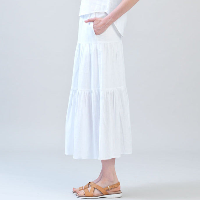 Soft Cotton - Double Tiered Maxi Skirt - White - Final Sale | Clara Sunwoo