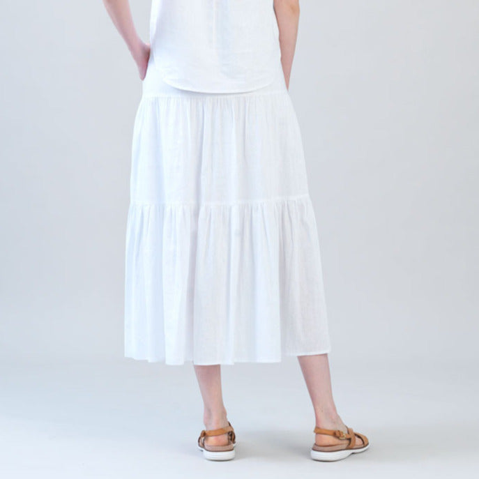 Soft Cotton - Double Tiered Maxi Skirt - White - Final Sale | Clara Sunwoo